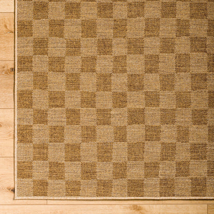 JERRIE Indoor & Outdoor Jute-Look Medium Brown Checkered Area Rug Overhead