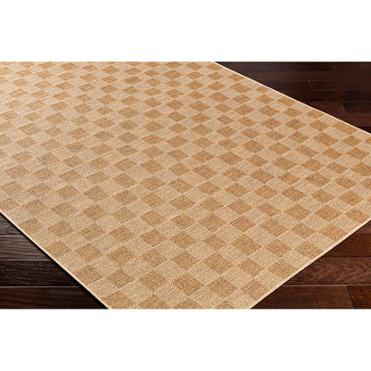 JERRIE Indoor & Outdoor Jute-Look Medium Brown Checkered Area Rug Corner