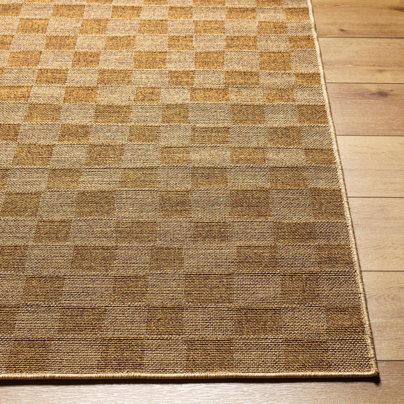 JERRIE Indoor & Outdoor Jute-Look Medium Brown Checkered Area Rug Front