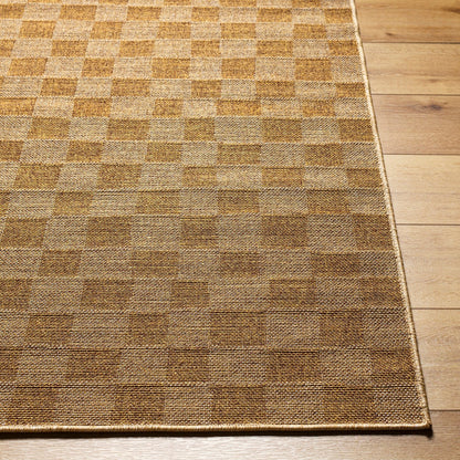 JERRIE Indoor & Outdoor Jute-Look Medium Brown Checkered Area Rug Front