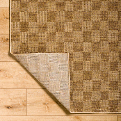 JERRIE Indoor & Outdoor Jute-Look Medium Brown Checkered Area Rug Fold