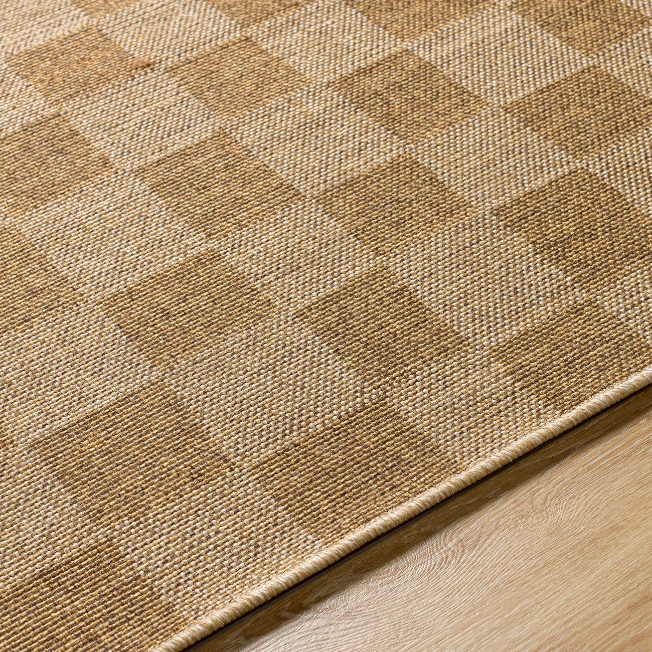 JERRIE Indoor & Outdoor Jute-Look Medium Brown Checkered Area Rug Texture
