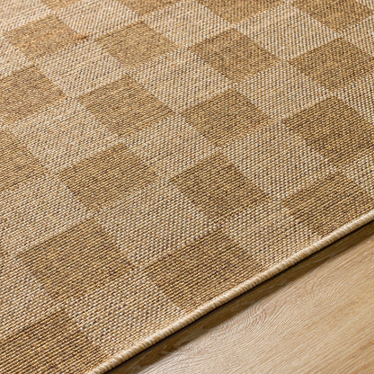 JERRIE Indoor & Outdoor Jute-Look Medium Brown Checkered Area Rug Texture
