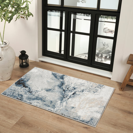 Emma Abstract Modern Marble Dark Blue Rug - Image 2