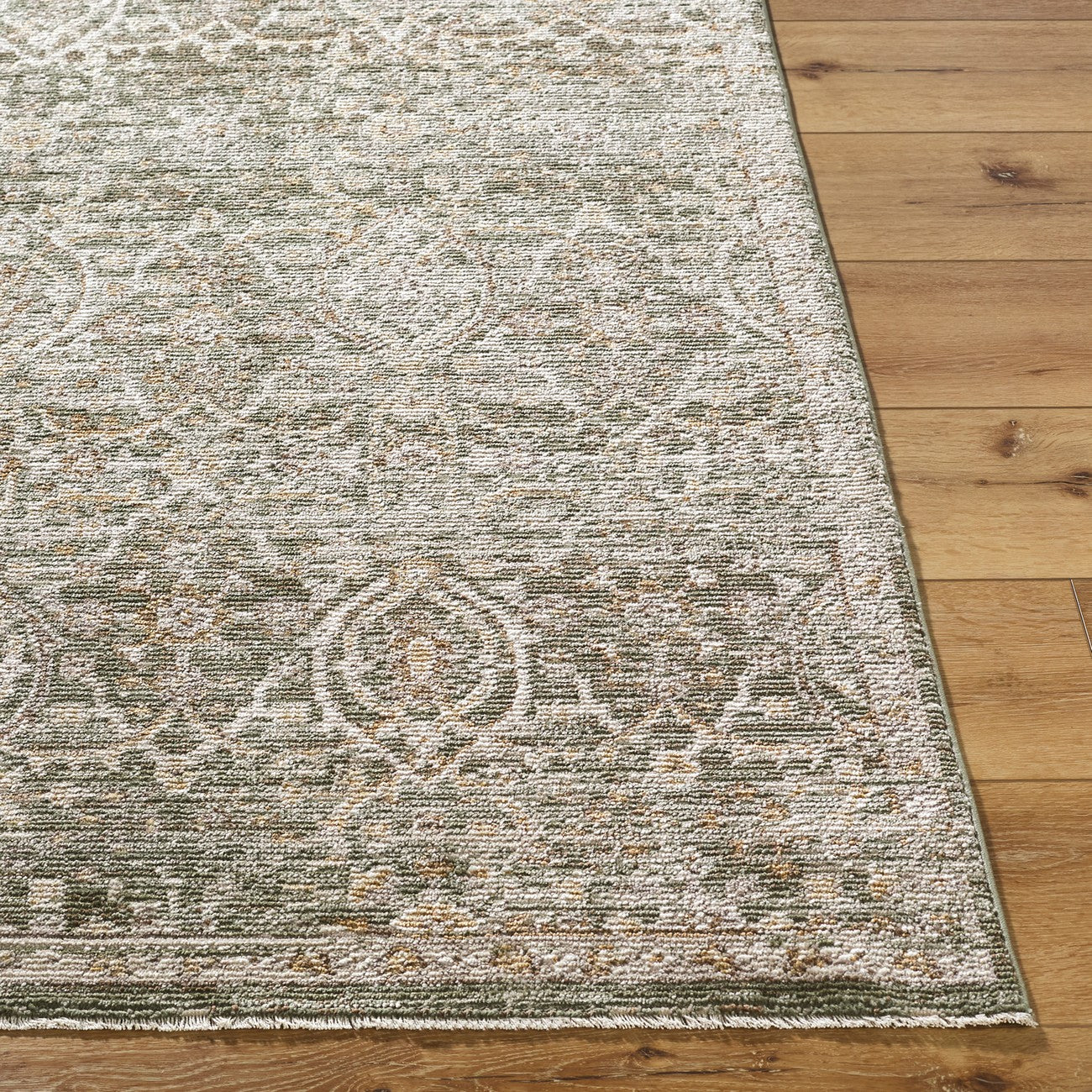JONI Galey Alix x Livabliss Vintage Traditional Oriental Boho Olive/Cream Area Rug Front