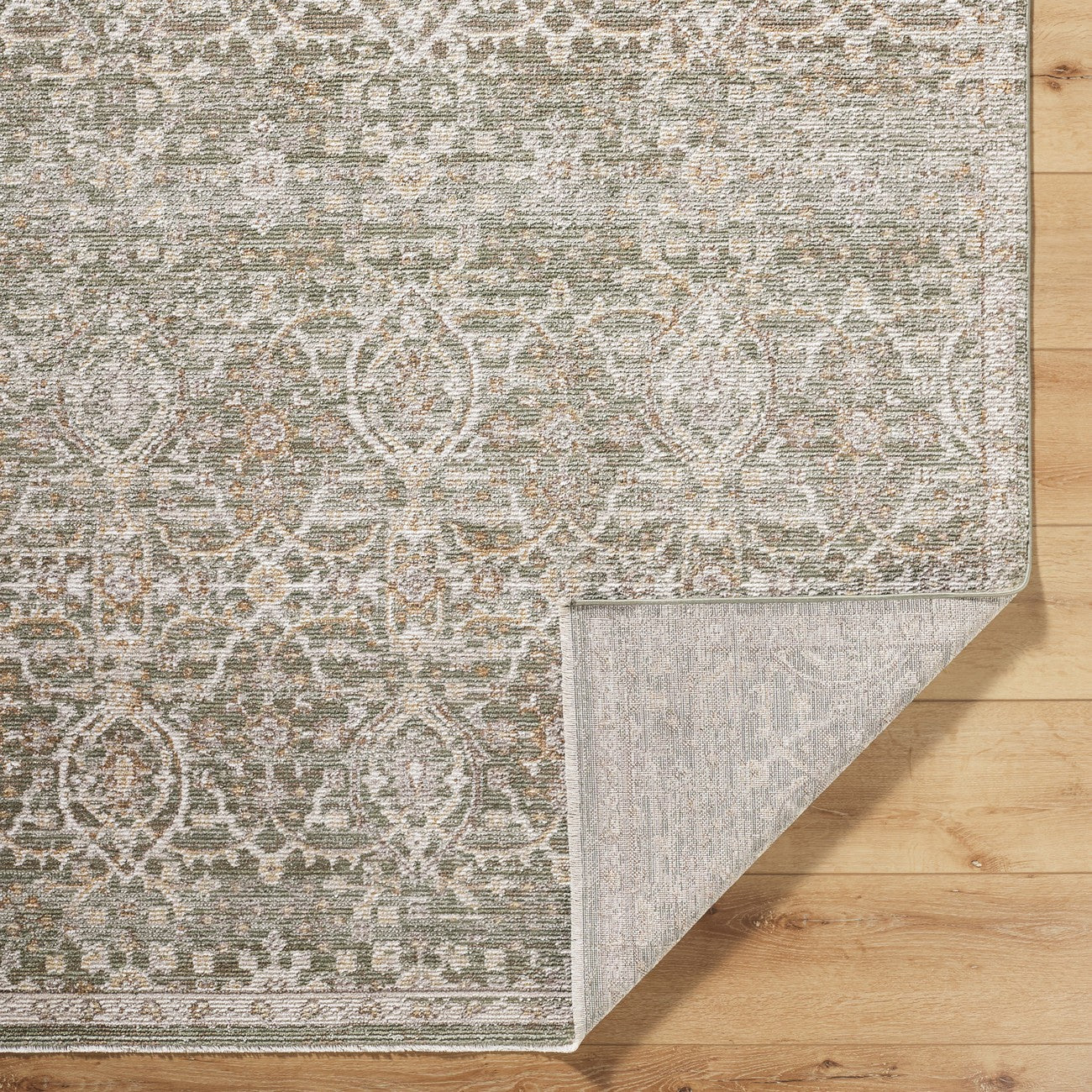 JONI Galey Alix x Livabliss Vintage Traditional Oriental Boho Olive/Cream Area Rug Fold