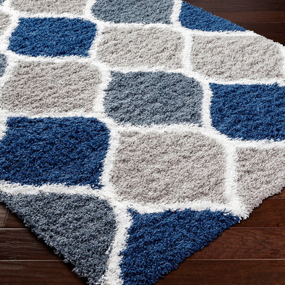 JUDY Shaggy Cottage Plush Pile Light Grey Area Rug Corner