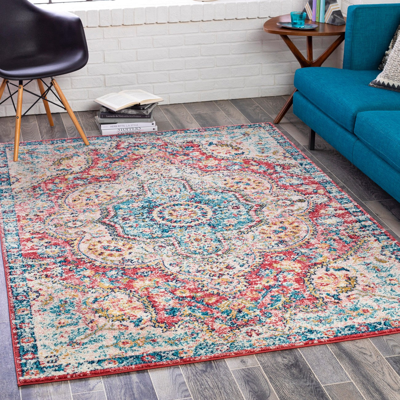 JULIA Vintage Oriental Boho Rose Area Rug Roomscene