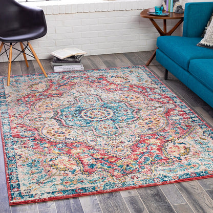 JULIA Vintage Oriental Boho Rose Area Rug Roomscene