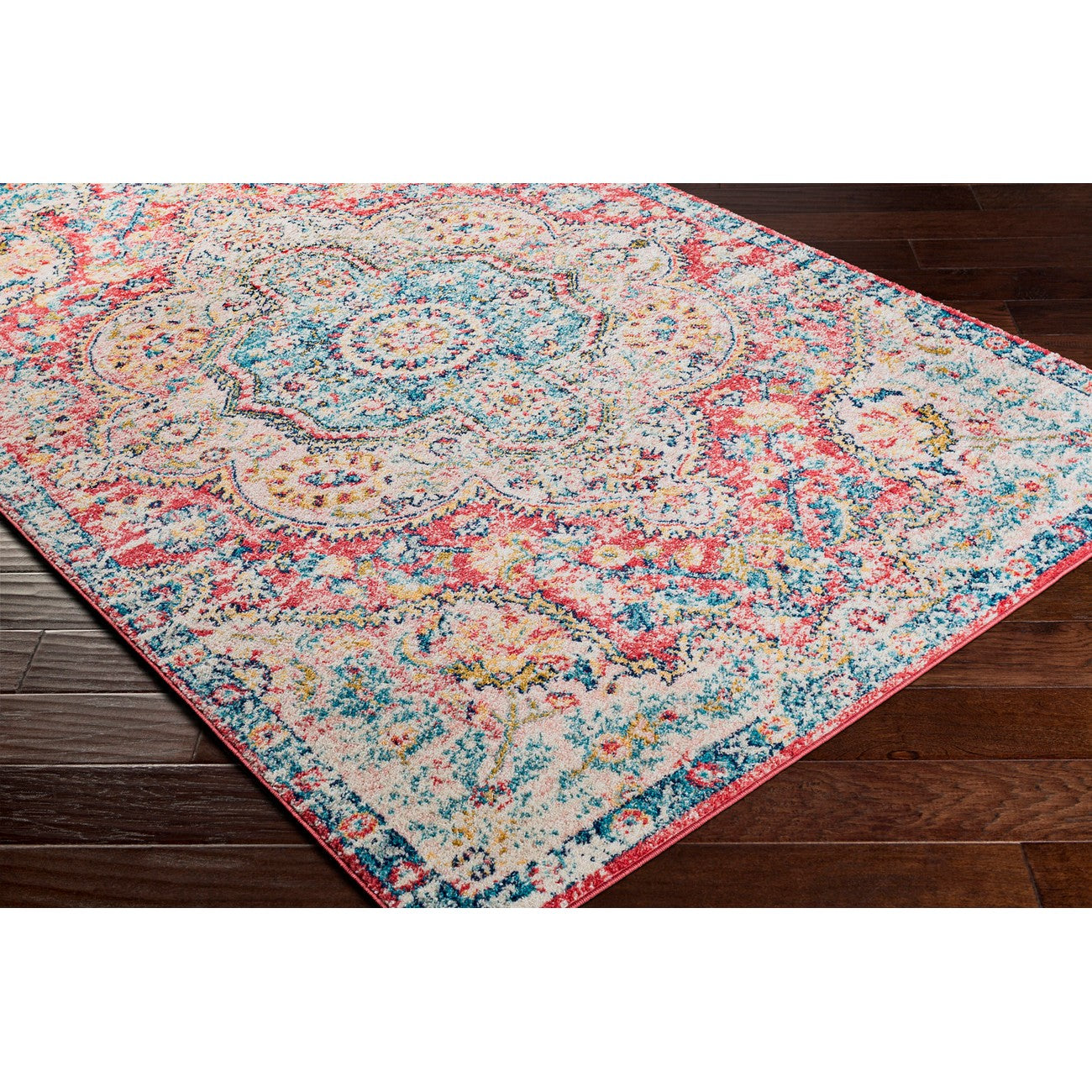 JULIA Vintage Oriental Boho Rose Area Rug Corner
