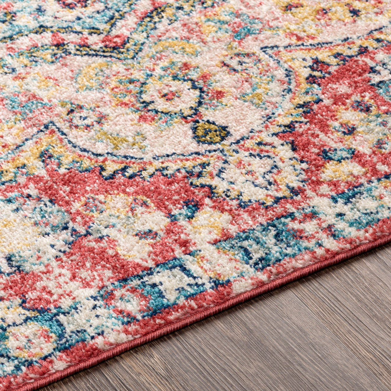 JULIA Vintage Oriental Boho Rose Area Rug Texture