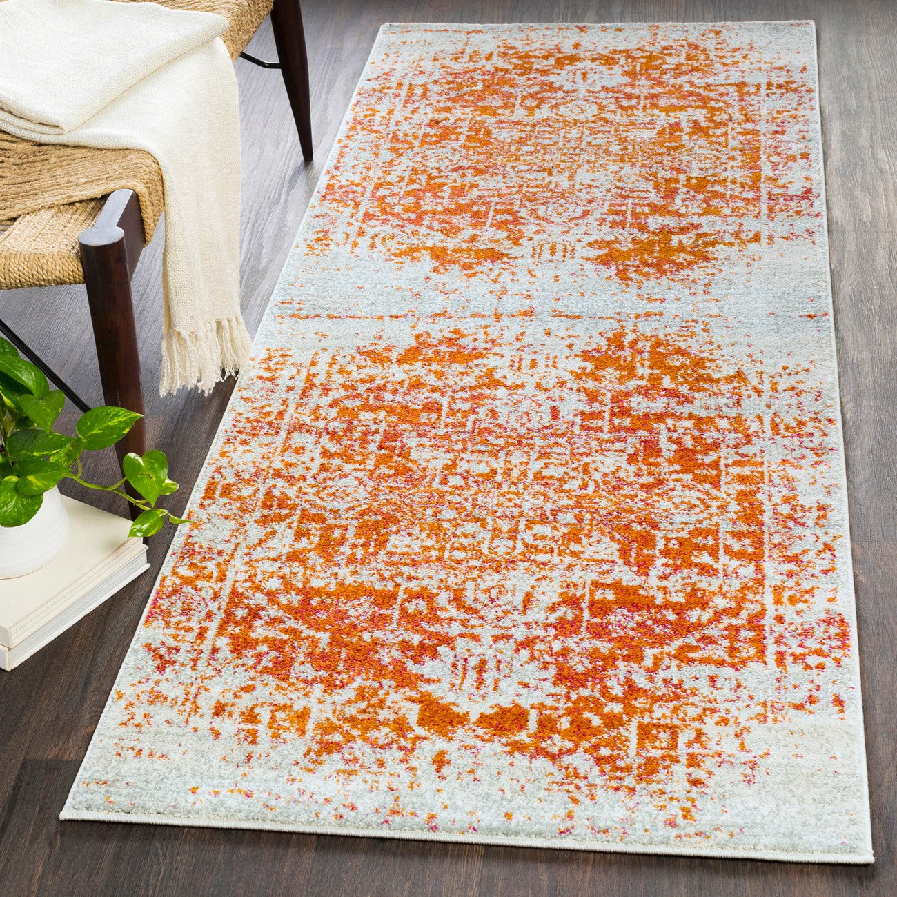 JULIETTE Vintage Traditional Oriental Boho Orange/White Area Rug Roomscene