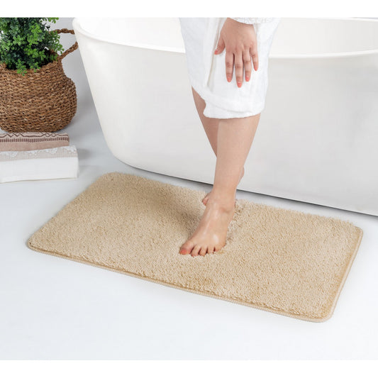 JUNE Machine Washable Non-Slip Beige Bathroom Rug Roomscene