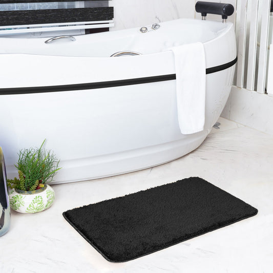JUNE Machine Washable Non-Slip Black Bathroom Rug Roomscene