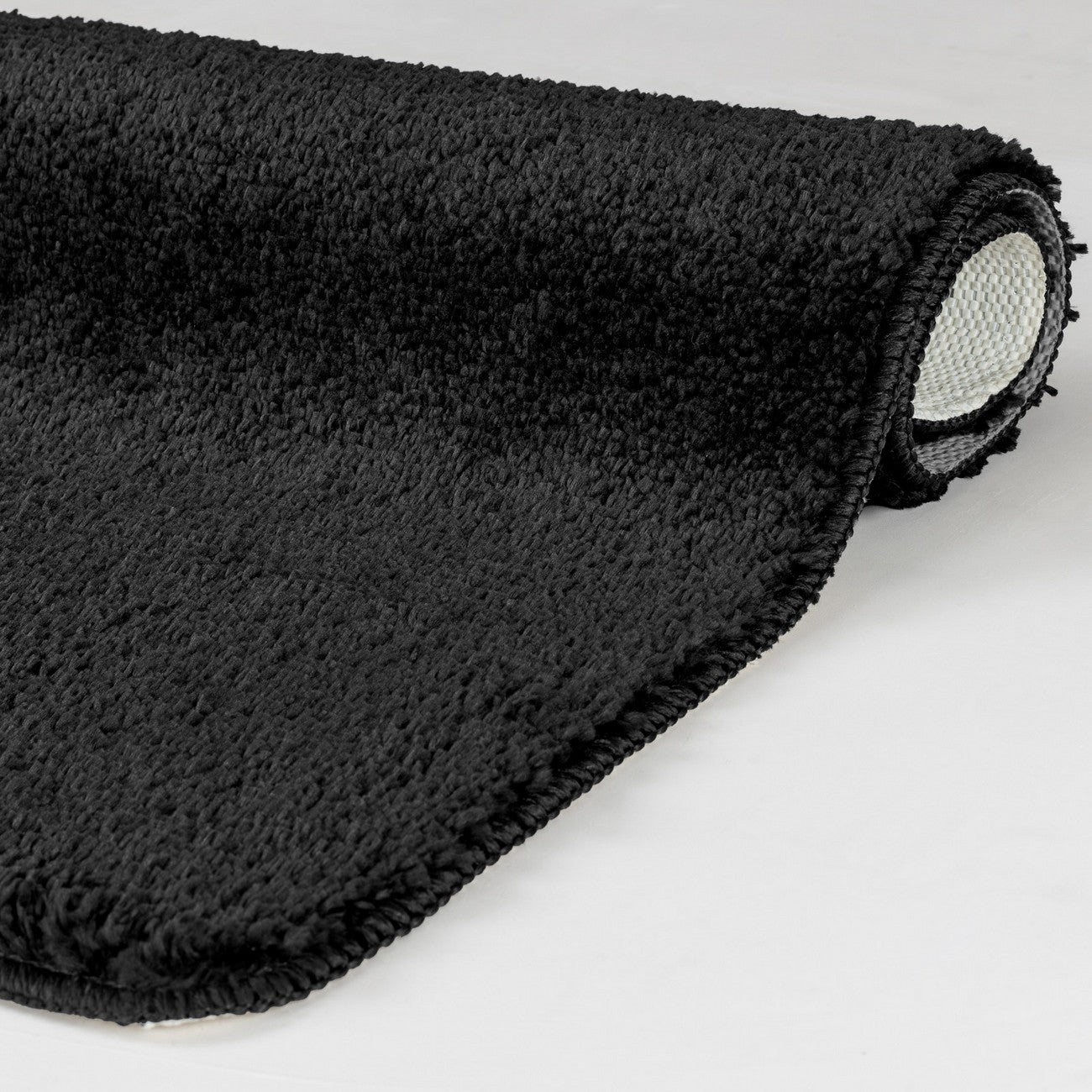 JUNE Machine Washable Non-Slip Black Bathroom Rug Fold