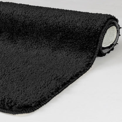 JUNE Machine Washable Non-Slip Black Bathroom Rug Fold