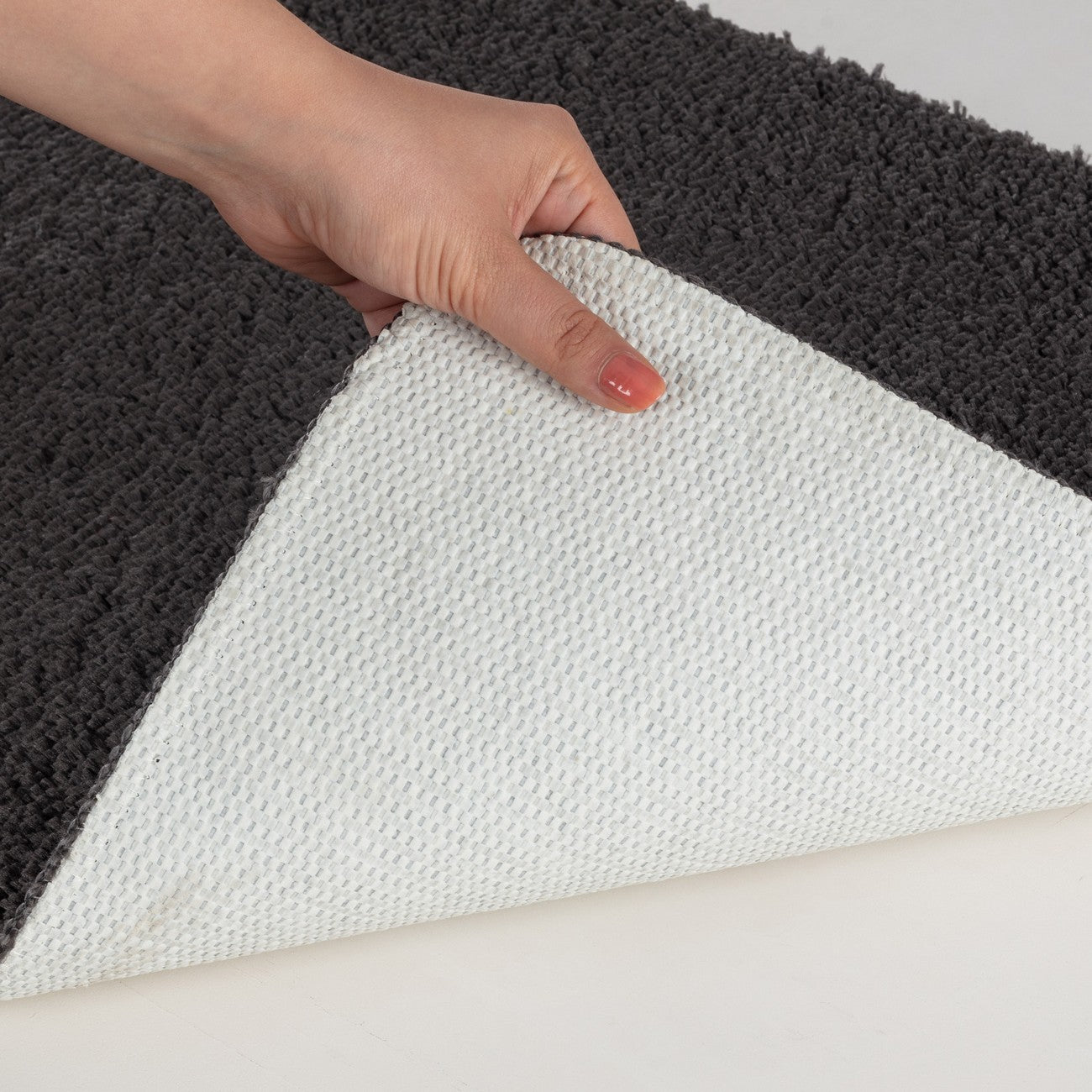 JUNE Machine Washable Non-Slip Grey Bathroom Rug Corner