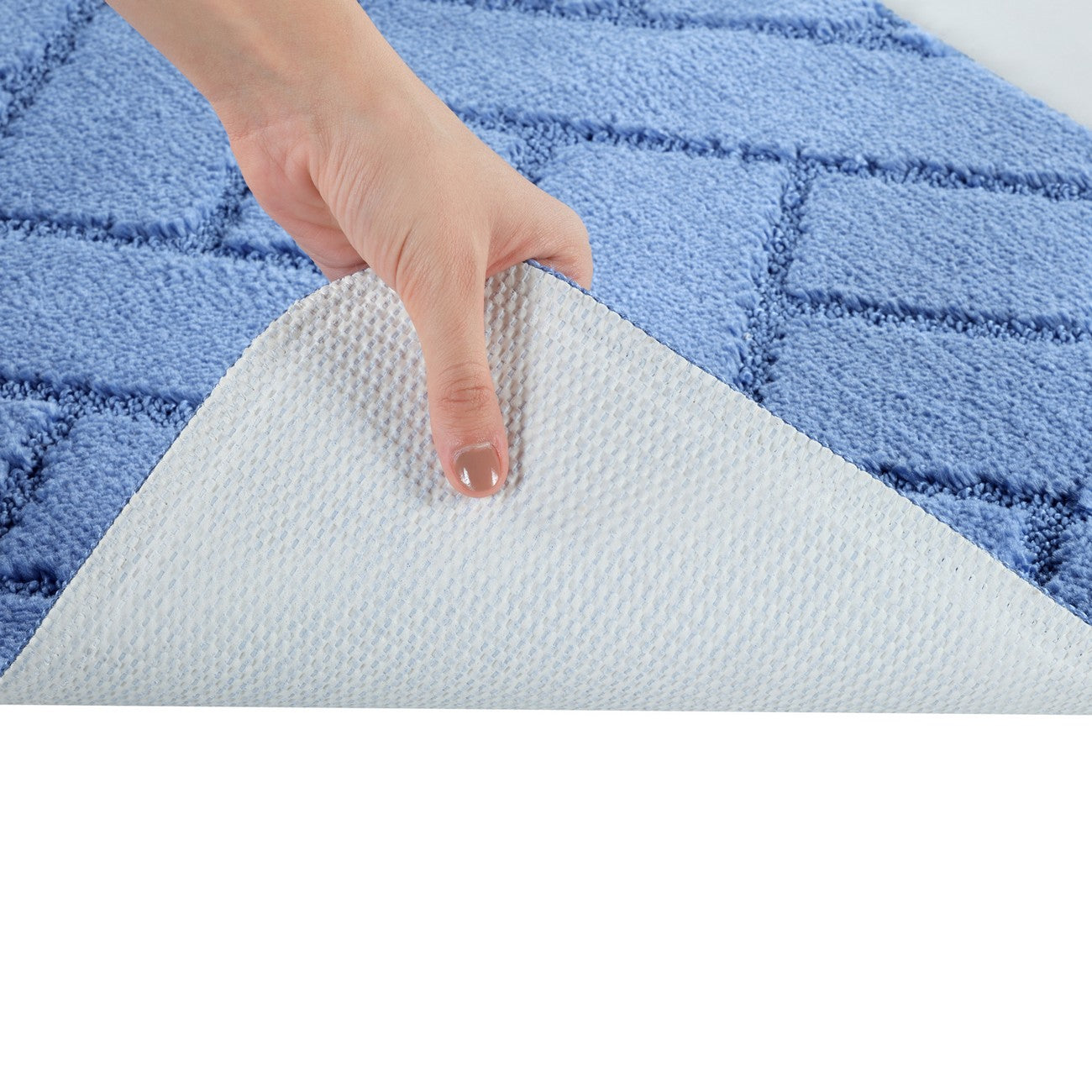 JUNIPER 2 Piece Machine Washable Non-Slip Blue Bathroom Rug Set Detail