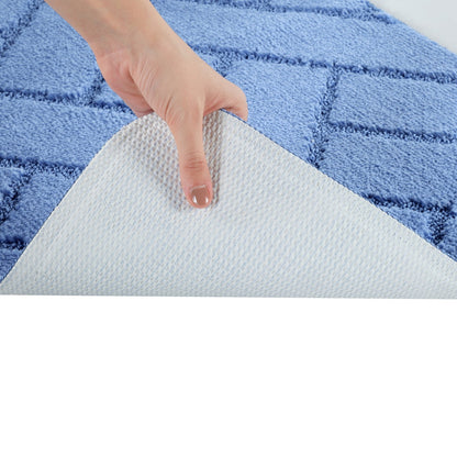 JUNIPER 2 Piece Machine Washable Non-Slip Blue Bathroom Rug Set Detail
