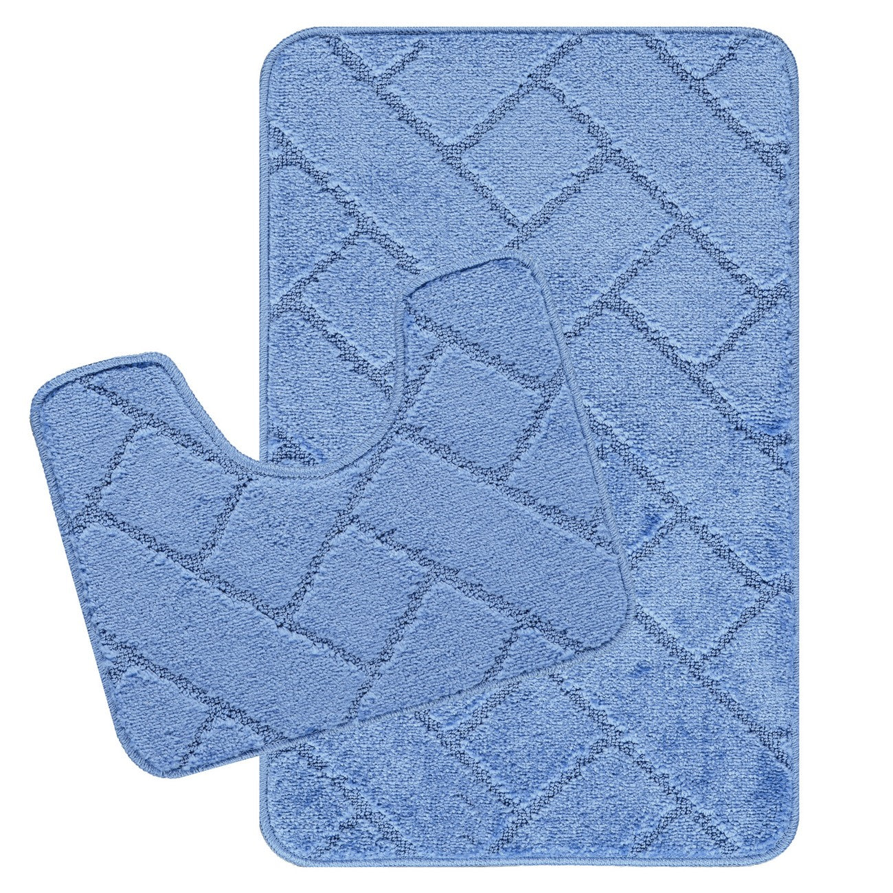 JUNIPER 2 Piece Machine Washable Non-Slip Blue Bathroom Rug Set Set