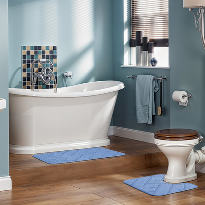JUNIPER 2 Piece Machine Washable Non-Slip Blue Bathroom Rug Set Roomscene