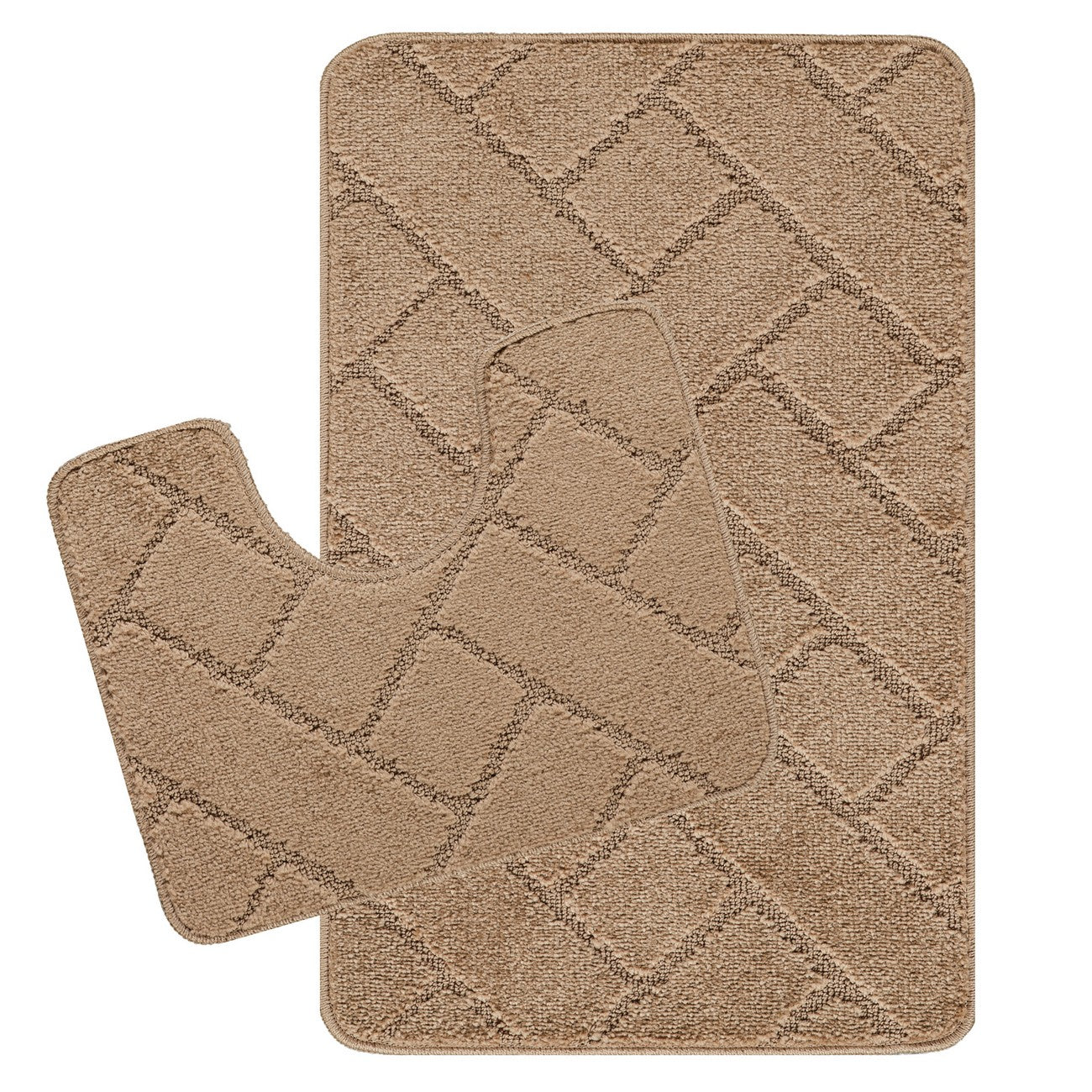 JUNIPER 2 Piece Machine Washable Non-Slip Brown Bathroom Rug Set Set