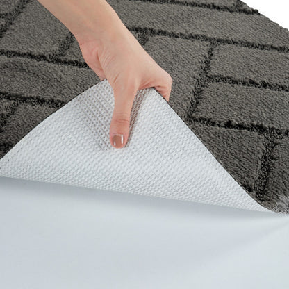 JUNIPER 2 Piece Machine Washable Non-Slip Dark Grey Bathroom Rug Set Detail