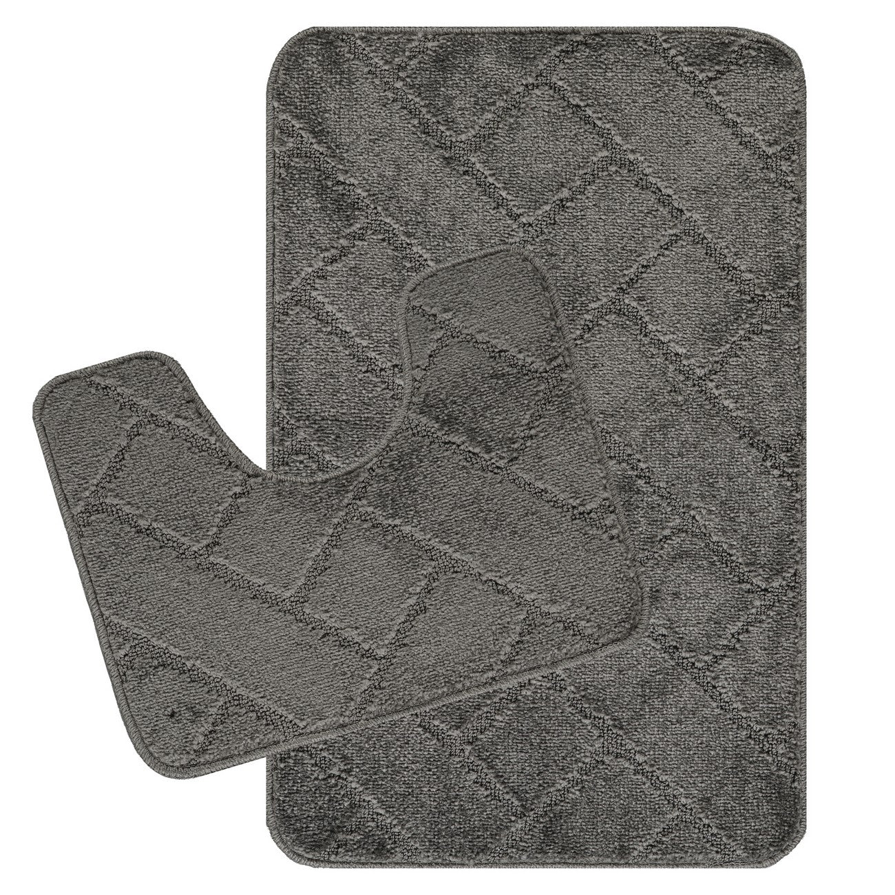 JUNIPER 2 Piece Machine Washable Non-Slip Dark Grey Bathroom Rug Set Set