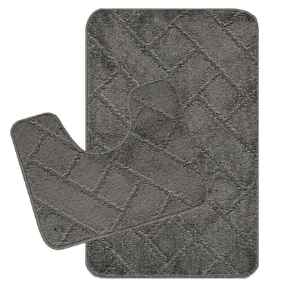 JUNIPER 2 Piece Machine Washable Non-Slip Dark Grey Bathroom Rug Set Set