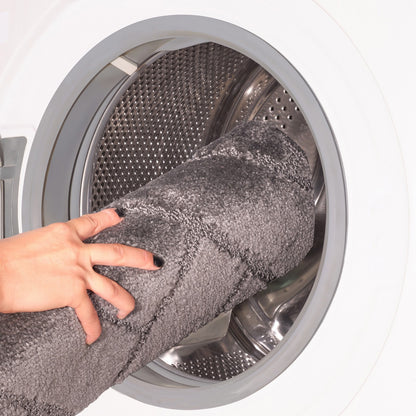 JUNIPER 2 Piece Machine Washable Non-Slip Dark Grey Bathroom Rug Set Washable