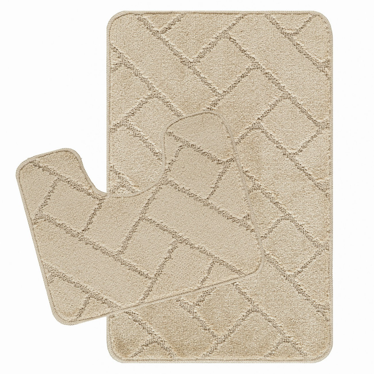JUNIPER 2 Piece Machine Washable Non-Slip Light Beige Bathroom Rug Set Set