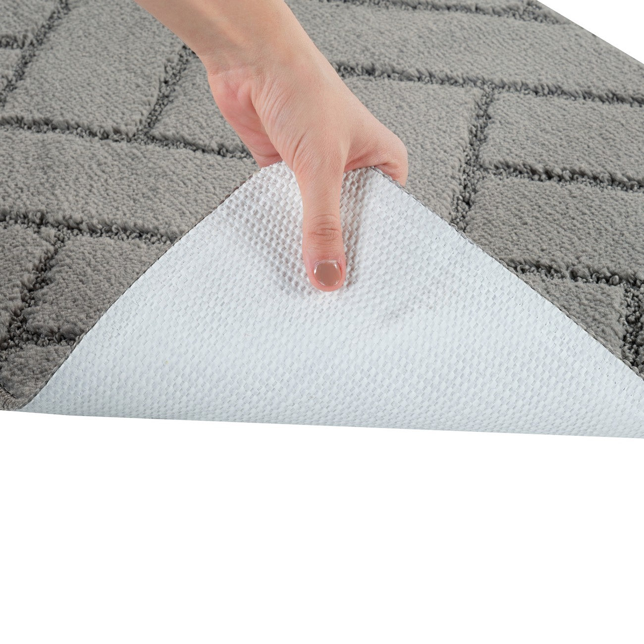 JUNIPER 2 Piece Machine Washable Non-Slip Light Grey Bathroom Rug Set Detail