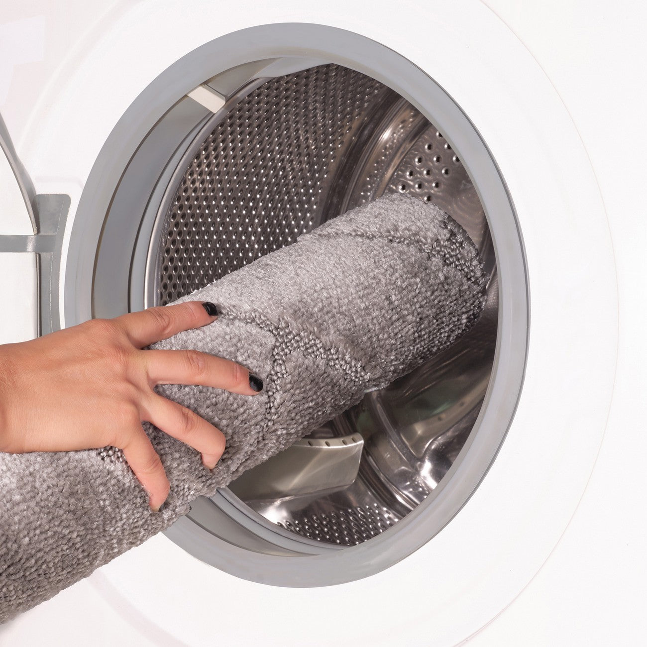 JUNIPER 2 Piece Machine Washable Non-Slip Light Grey Bathroom Rug Set Washable