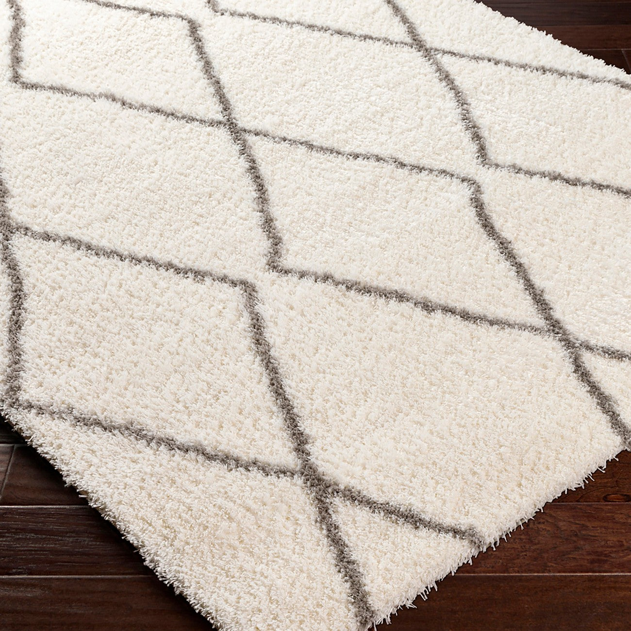 JUNO Shaggy Modern Plush Pile Ivory Area Rug Corner
