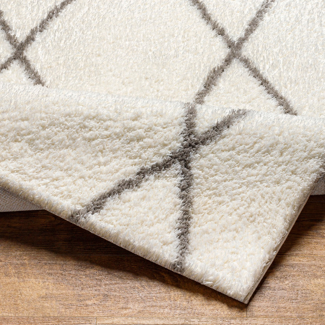 JUNO Shaggy Modern Plush Pile Ivory Area Rug Fold