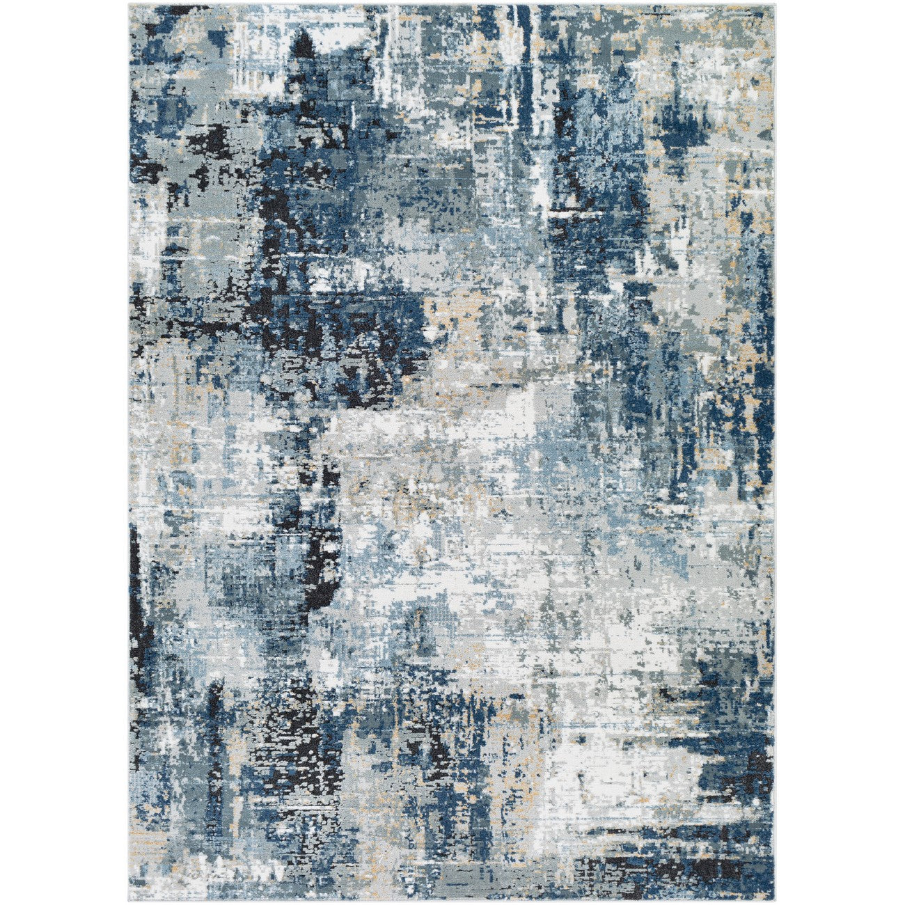 LENA Abstract Modern Marble Denim Area Rug Flat