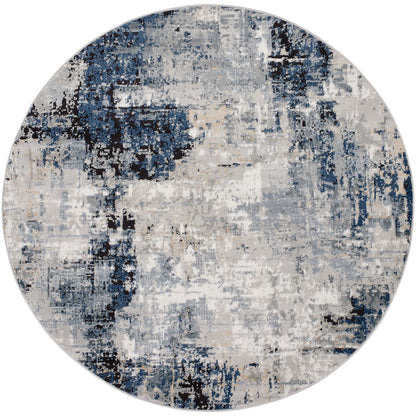 LENA Abstract Modern Marble Denim Area Rug Flat