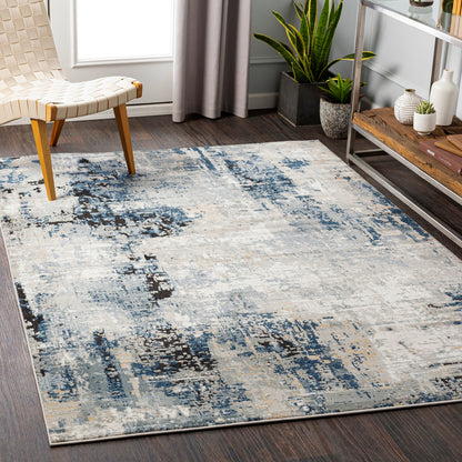 LENA Abstract Modern Marble Denim Area Rug Roomscene