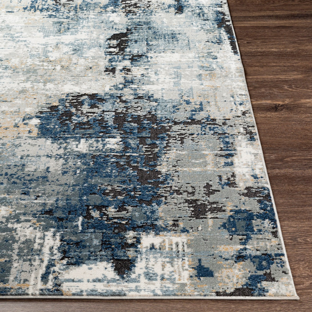 LENA Abstract Modern Marble Denim Area Rug Front