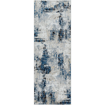 LENA Abstract Modern Marble Denim Area Rug Flat