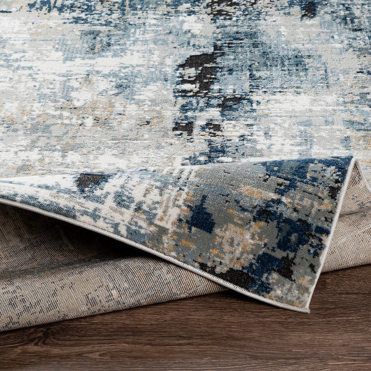 LENA Abstract Modern Marble Denim Area Rug Fold