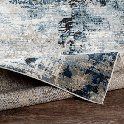 LENA Abstract Modern Marble Denim Area Rug Fold