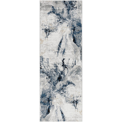 EMMA Abstract Modern Marble Dark Blue Area Rug Flat
