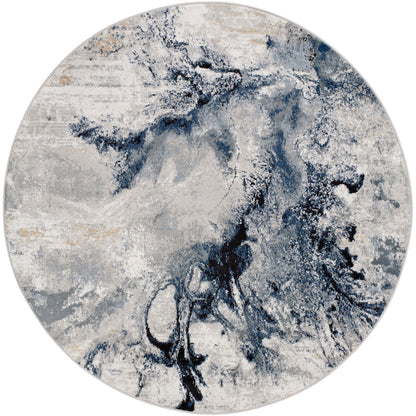 EMMA Abstract Modern Marble Dark Blue Area Rug Flat