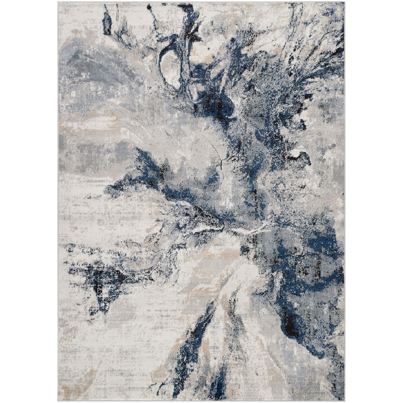 EMMA Abstract Modern Marble Dark Blue Area Rug Flat