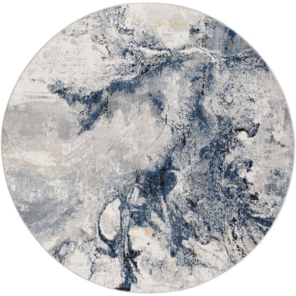 EMMA Abstract Modern Marble Dark Blue Area Rug Flat