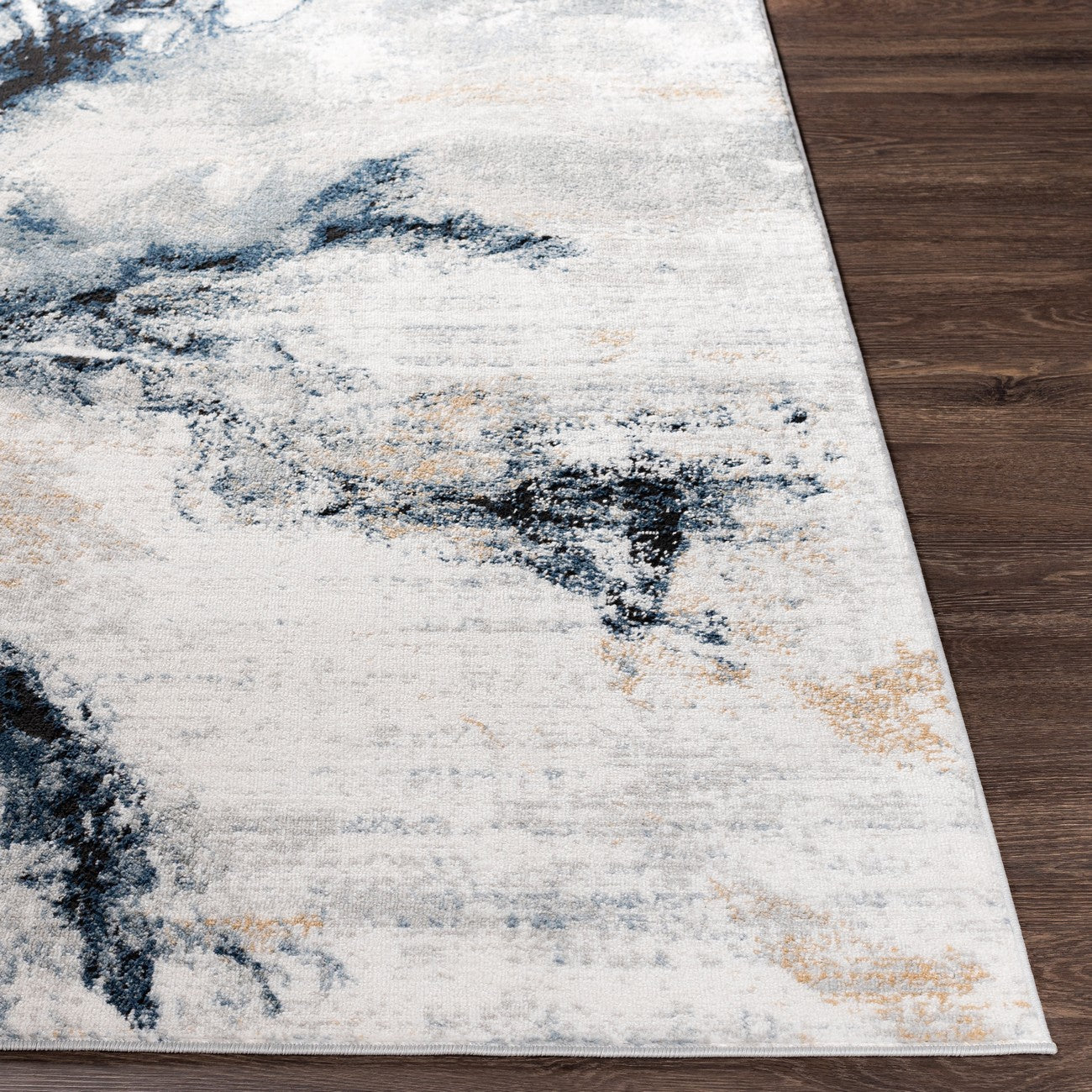 EMMA Abstract Modern Marble Dark Blue Area Rug Front