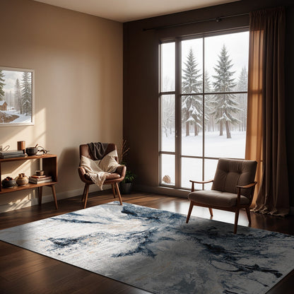 EMMA Abstract Modern Marble Dark Blue Area Rug Roomscene