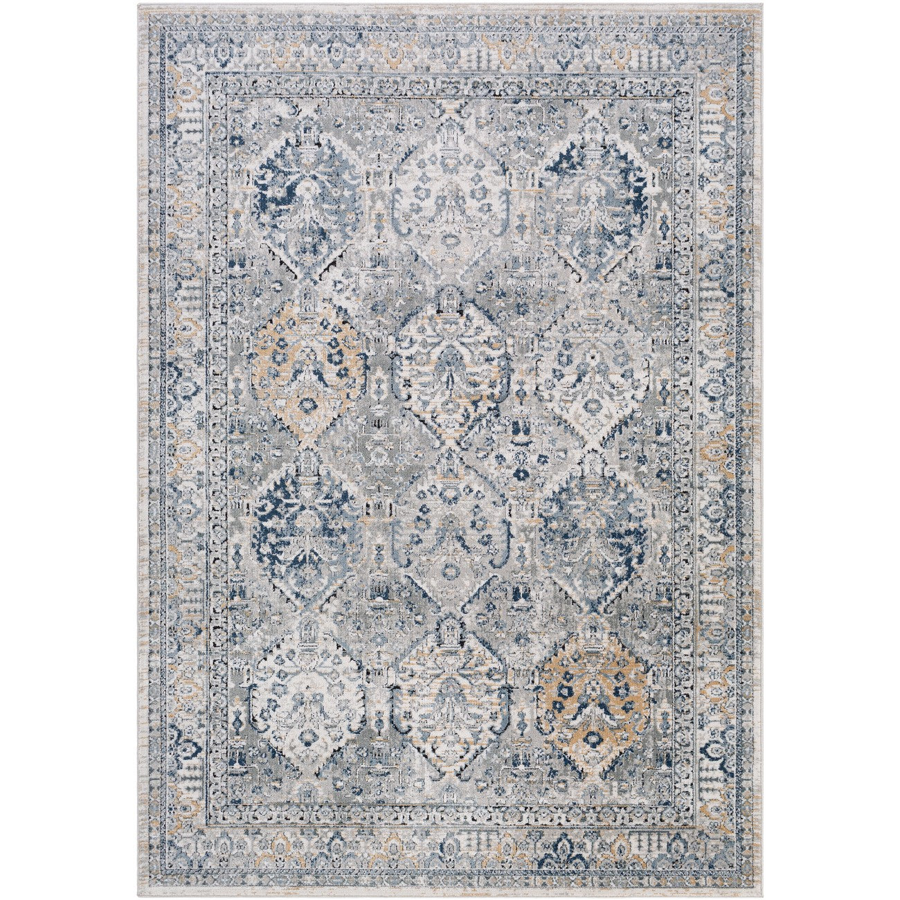 CAMILA Vintage Traditional Oriental Boho Light Grey Area Rug Flat