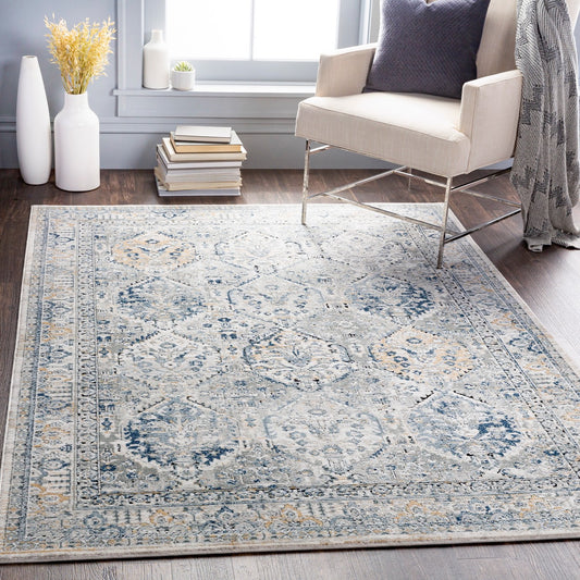 CAMILA Vintage Traditional Oriental Boho Light Grey Area Rug Roomscene